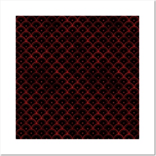 Dotted Scales in Black and Ruby Red Vintage Faux Foil Art Deco Vintage Foil Pattern Posters and Art